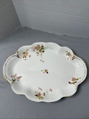 Antique Homer Laughlin American Beauty Oval Serving Platter Floral Gold Rim